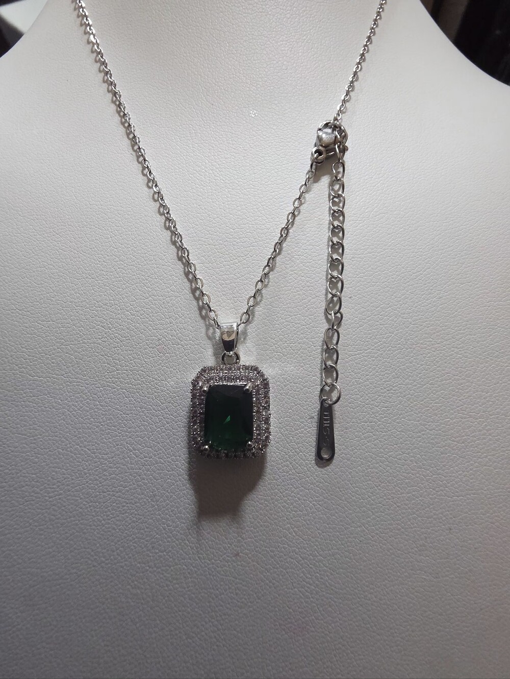 Sterling Silver Emerald Green Halo Pendant Necklace